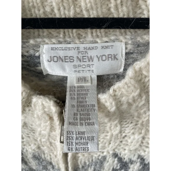 Jones New York Women's Hand Knit Full Zip Cardigan Long Sleeve Cream Size L NWT - Picture 2 of 7